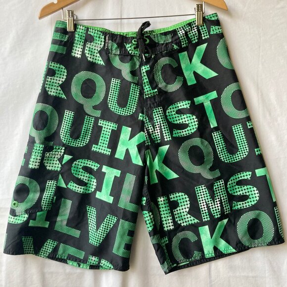 Vtg Quiksilver STORM Swim Trunks Mens Size 32 Green Black Logo Board Shorts - Picture 1 of 14
